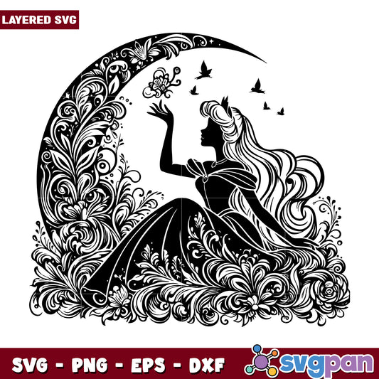 Sleeping Beauty Moon Floral SVG