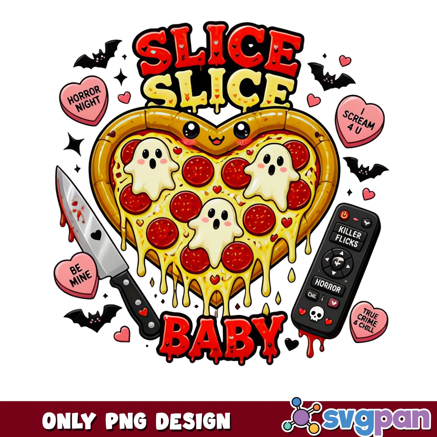 Slice Slice Baby Pizza PNG, Valentine Horror PNG, Ghost PNG