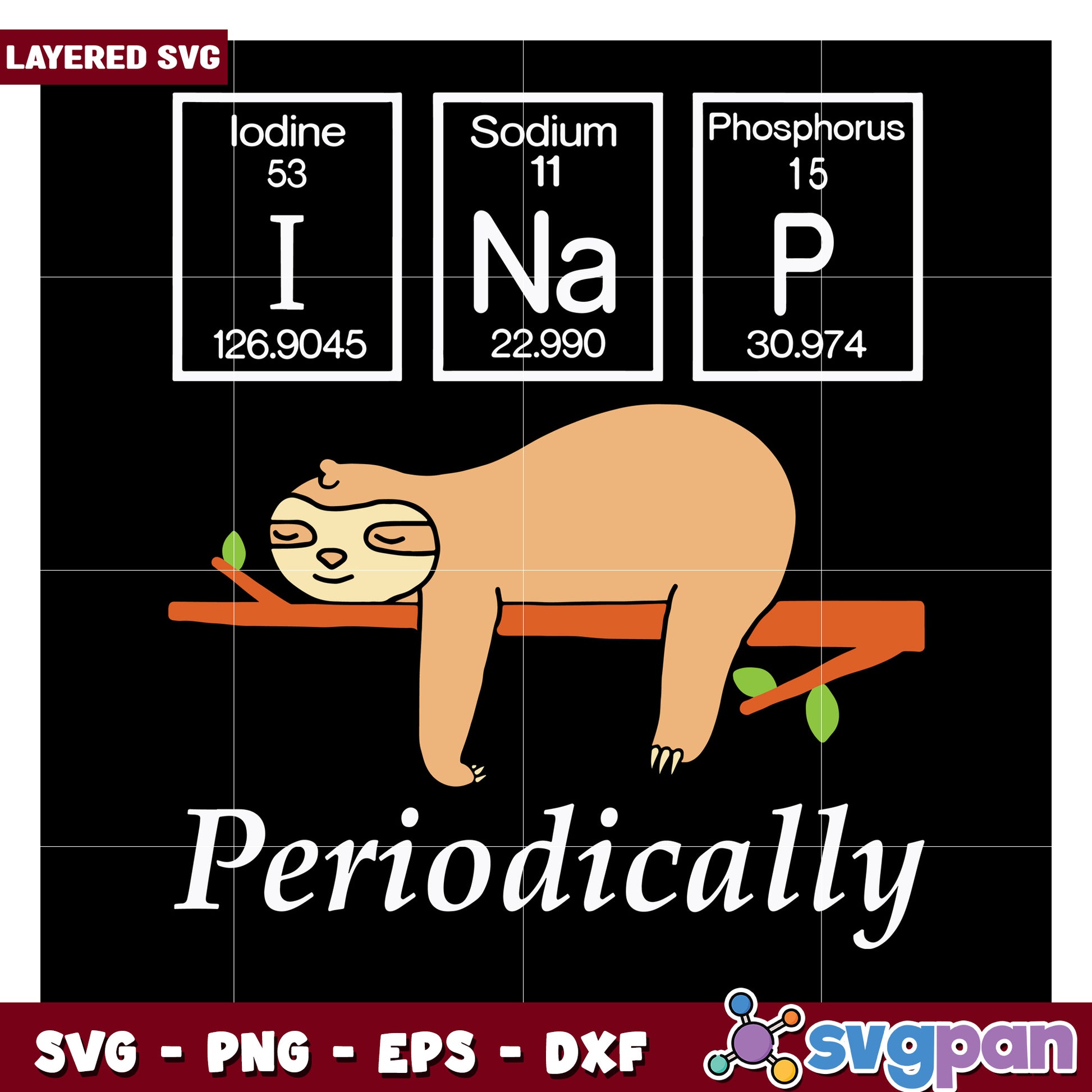 Sloth and Periodic Table Art SVG, Perfect for Science Lovers