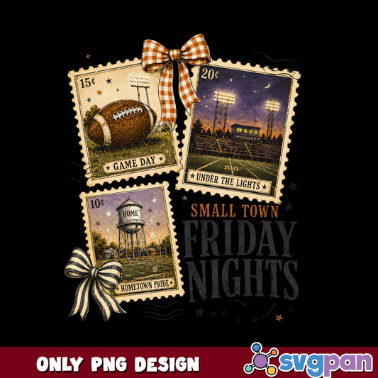 Small Town Friday Nights Football PNG, Game Day PNG, Vintage Stamp PNG