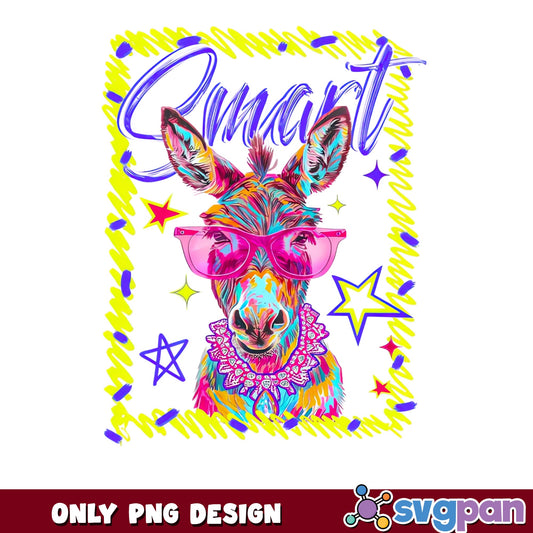 Smart Donkey With Glasses PNG, Funny Donkey PNG, Colorful PNG