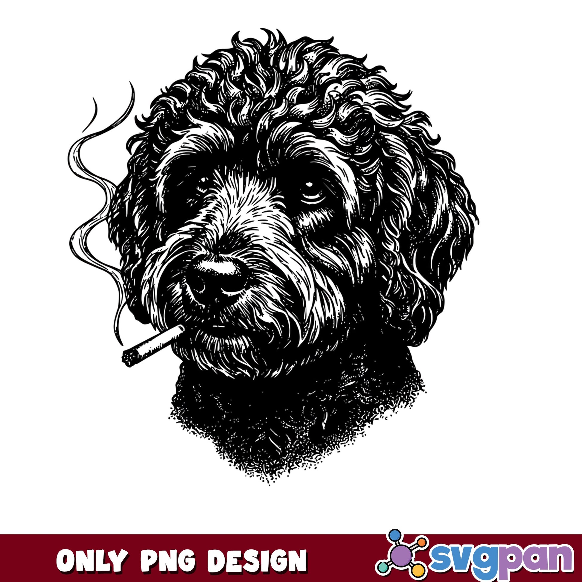 Smoking Goldendoodle PNG, Funny Dog Portrait PNG, Doodle Dog PNG