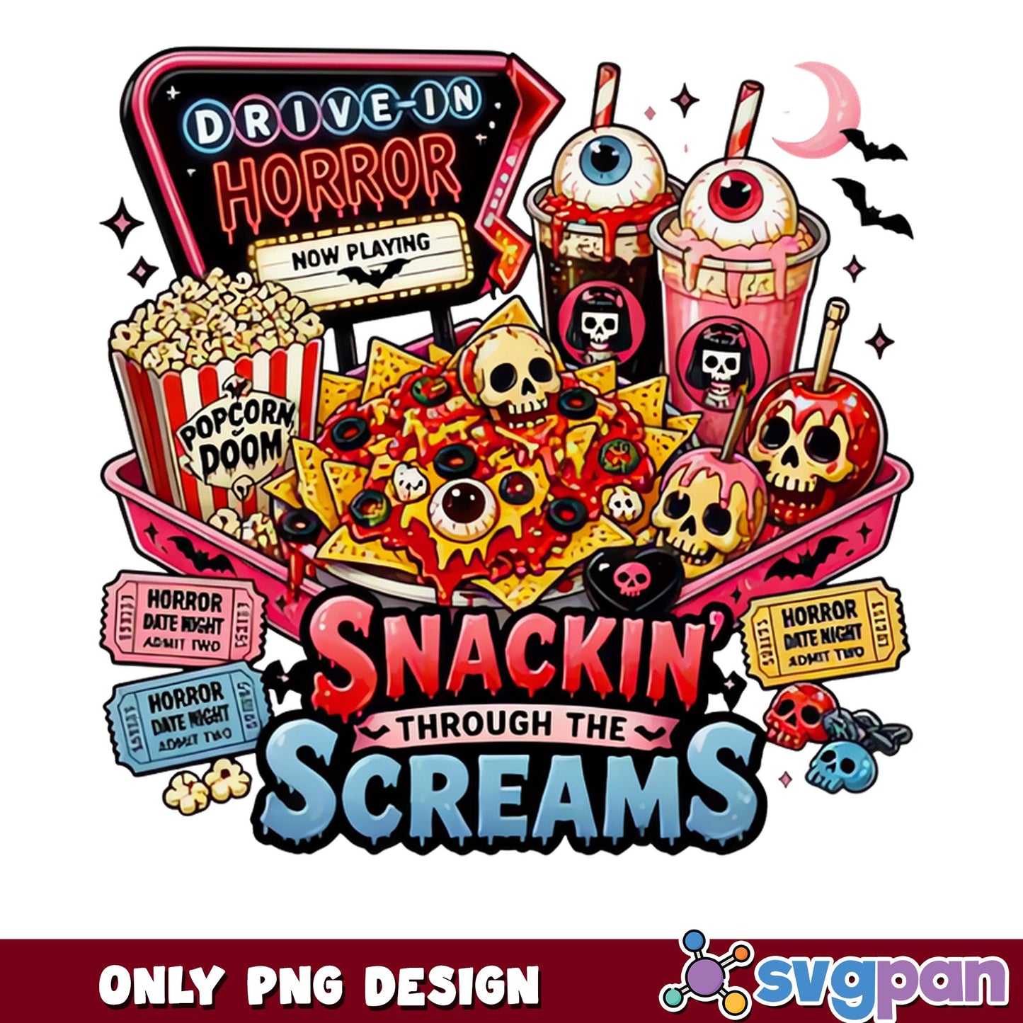 Snackin Through The Screams PNG, Halloween Horror PNG, Drive In Movie PNG