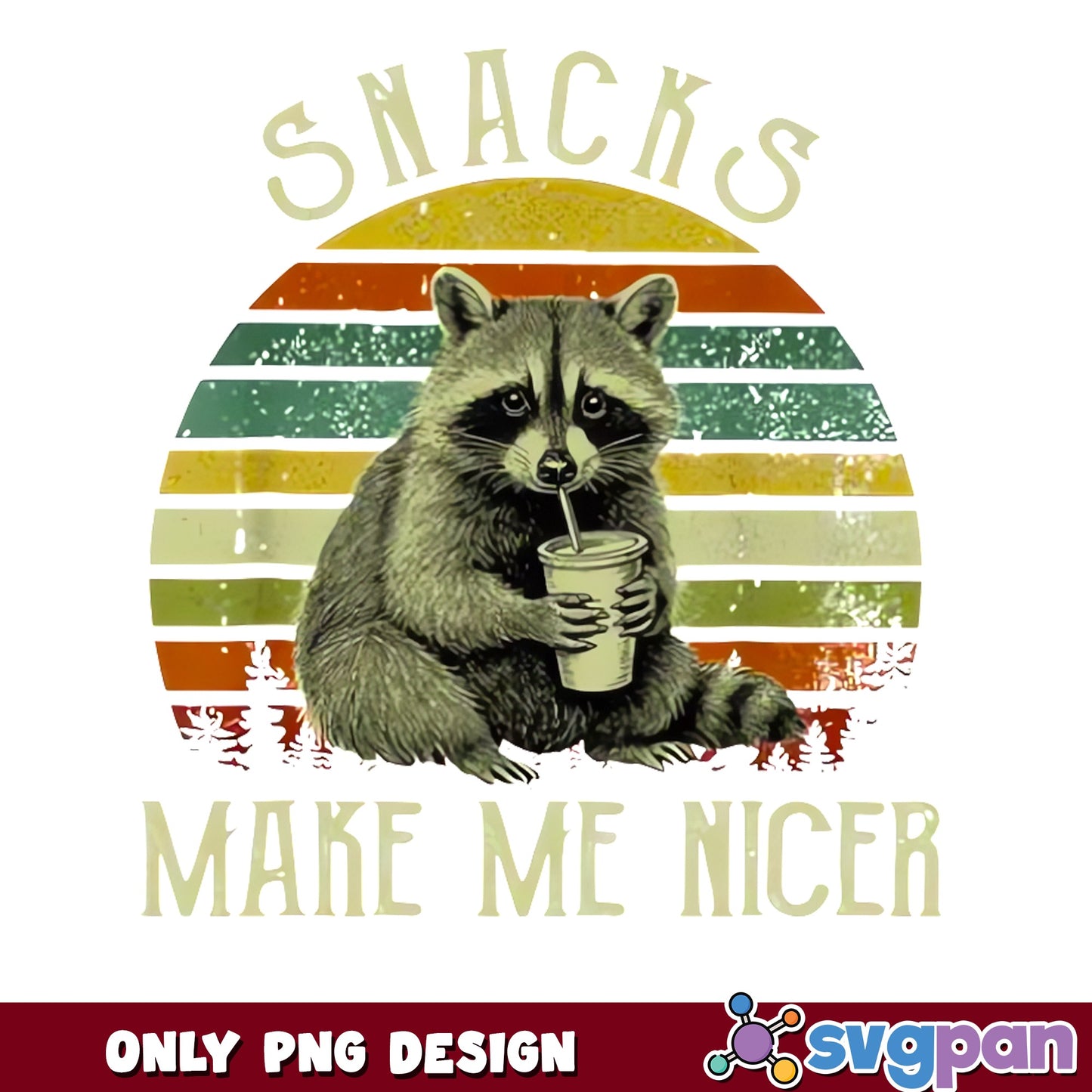 Snacks Make Me Nicer Raccoon PNG, Funny Raccoon PNG, Retro PNG