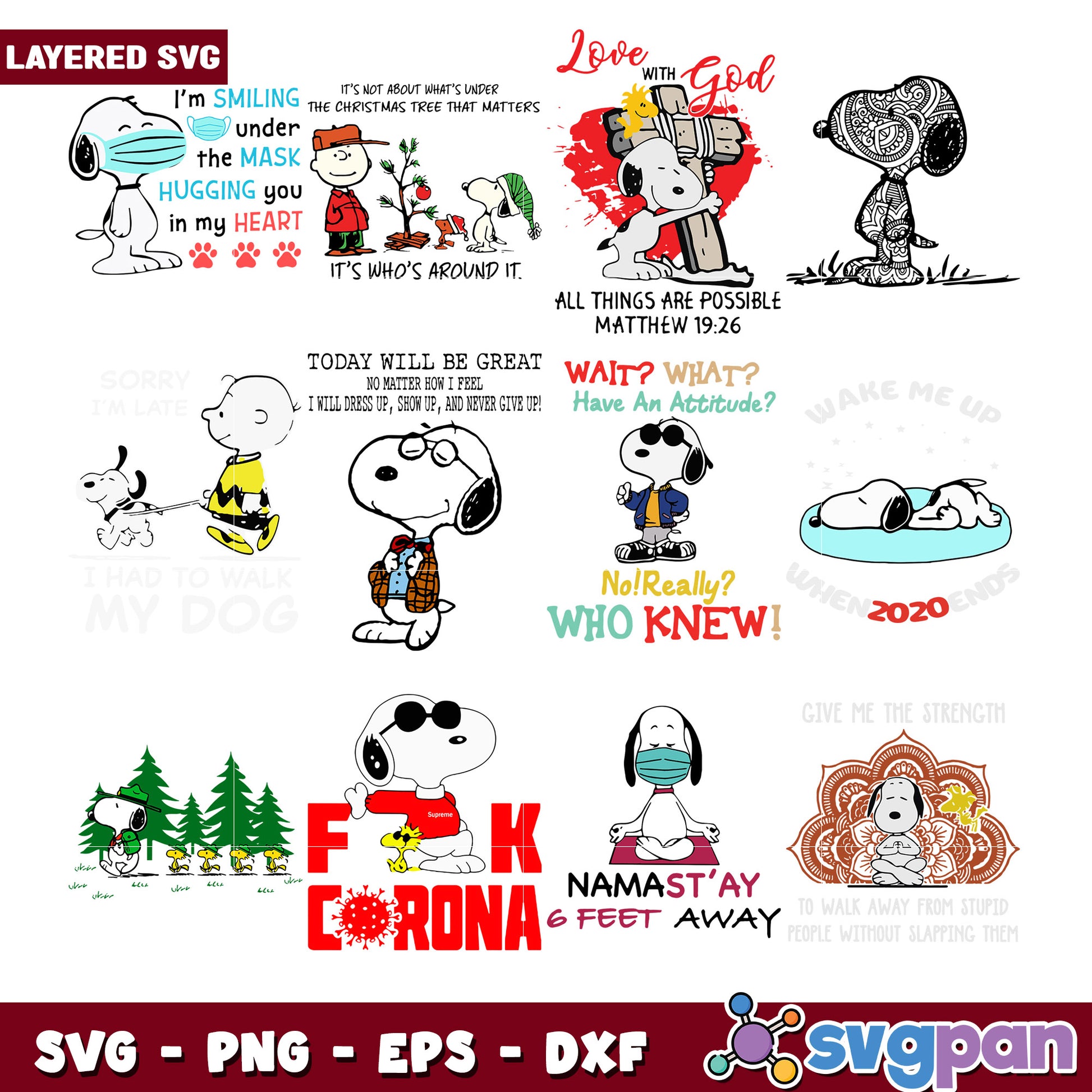 Snoopy Inspirational Quote SVG Bundle for Crafts