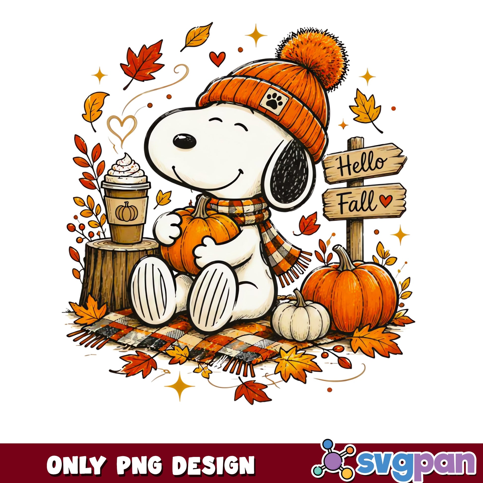 Snoopy Fall Pumpkin Latte PNG, Hello Fall Peanuts PNG, Autumn PNG