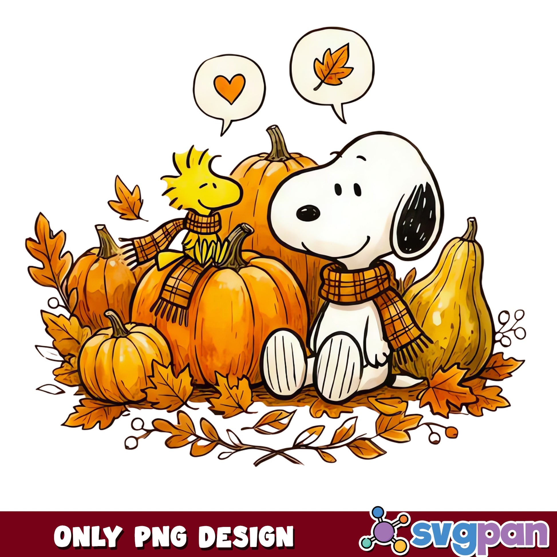 Snoopy Fall Pumpkin PNG, Woodstock Autumn Leaves PNG, Peanuts PNG