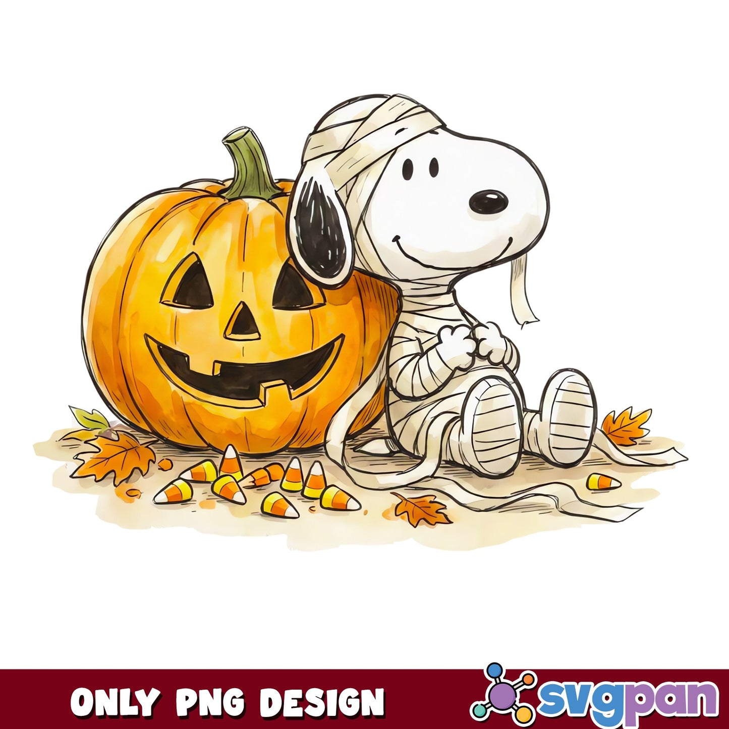 Snoopy Mummy Halloween PNG, Peanuts Halloween PNG, Pumpkin PNG