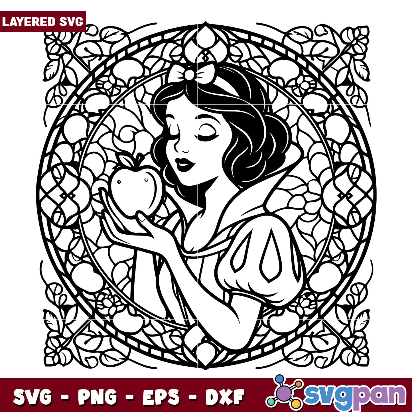 Snow White Apple SVG Coloring Page