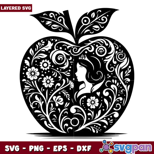 Snow White Apple SVG Floral Design