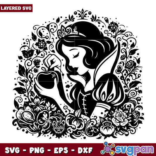 Snow White Floral SVG, Apple, Princess Design