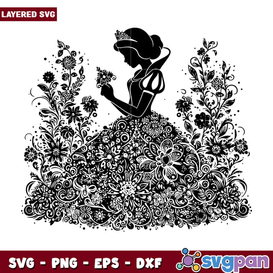 Snow White Floral Silhouette SVG