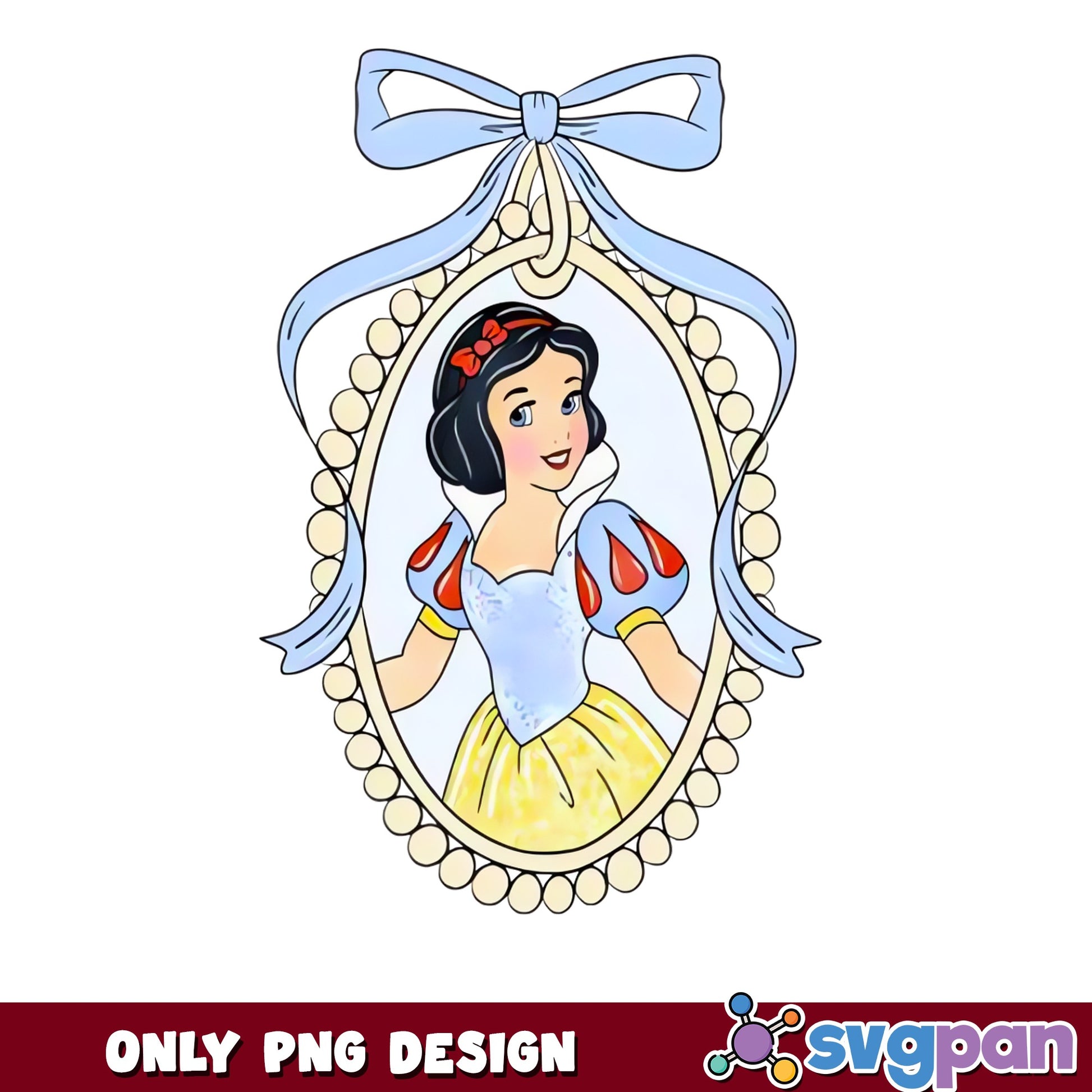 Snow White Vintage Locket PNG, Disney Princess Clipart, Bow Ribbon PNG
