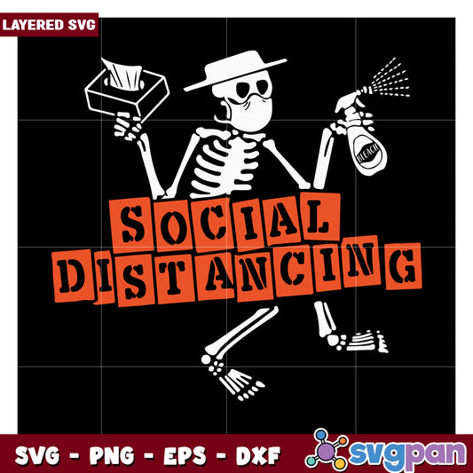 Social Distancing Skeleton SVG for Creative Projects, Fun Design Available