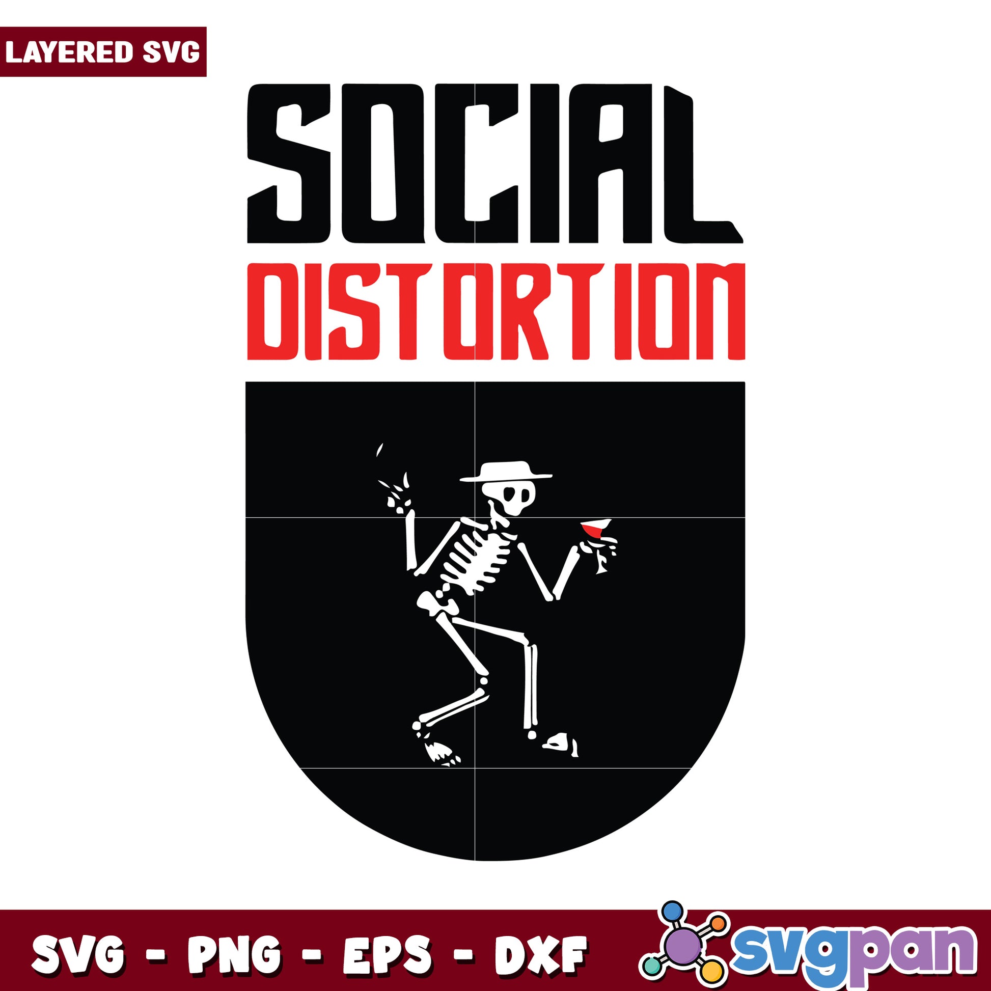 Social Distortion Skeleton SVG Design for Craft Projects, Unique Layered File