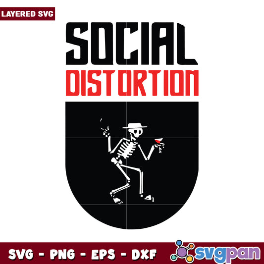 Social Distortion Skeleton SVG Design for Craft Projects, Unique Layered File