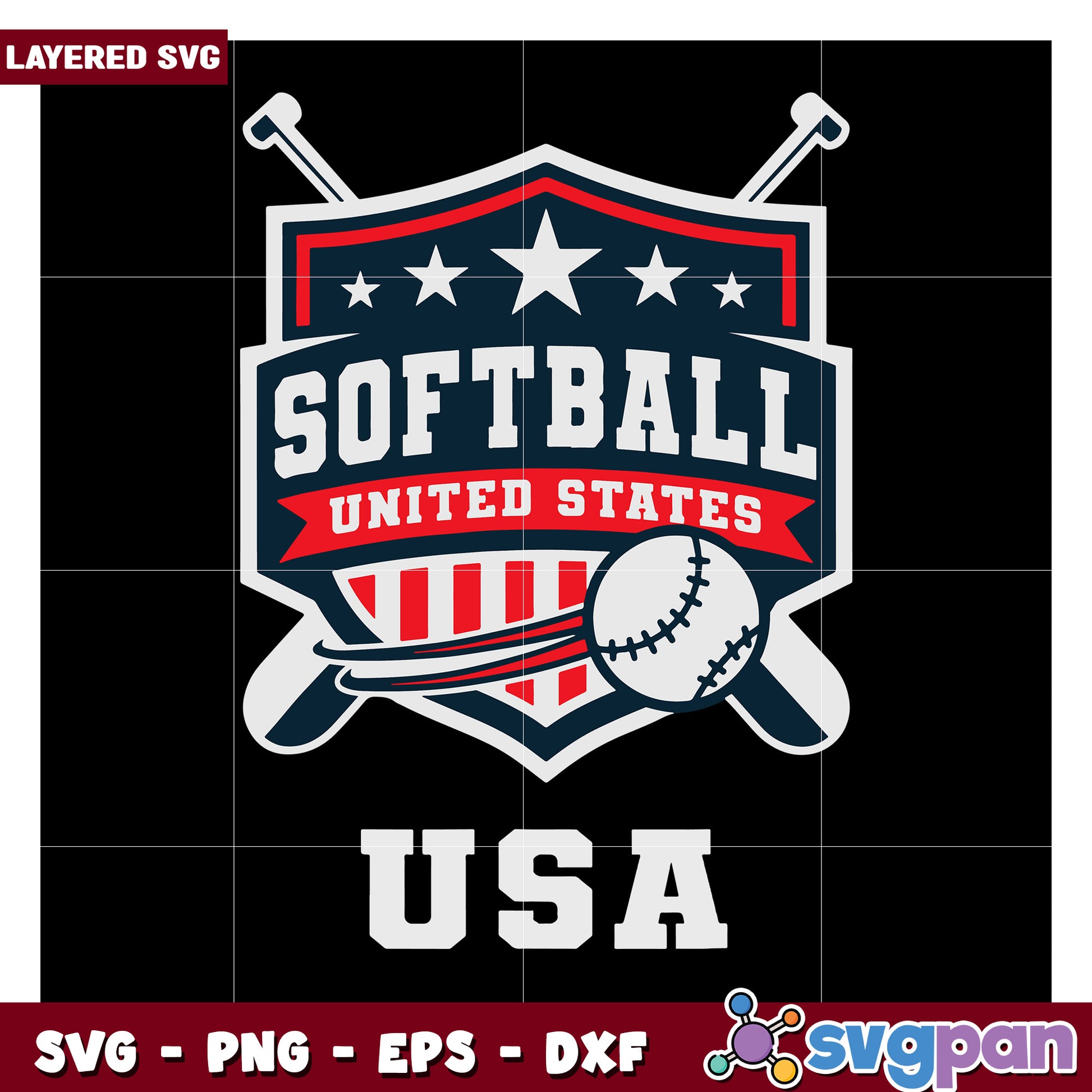 Softball United States layered SVG design, perfect for fans and crafters