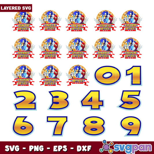 Sonic Birthday Bundle SVG with Fun Character Designs