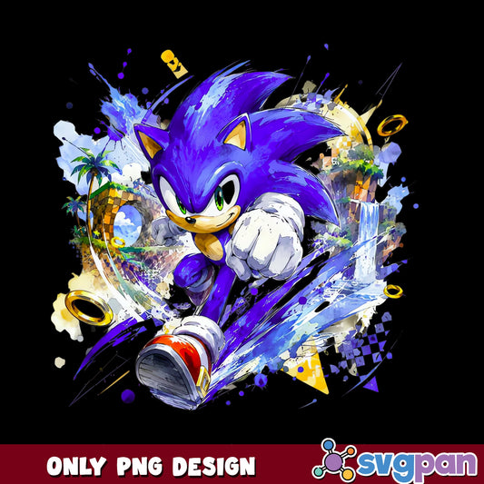 Sonic The Hedgehog Running PNG, Sonic Watercolor PNG, Gamer PNG