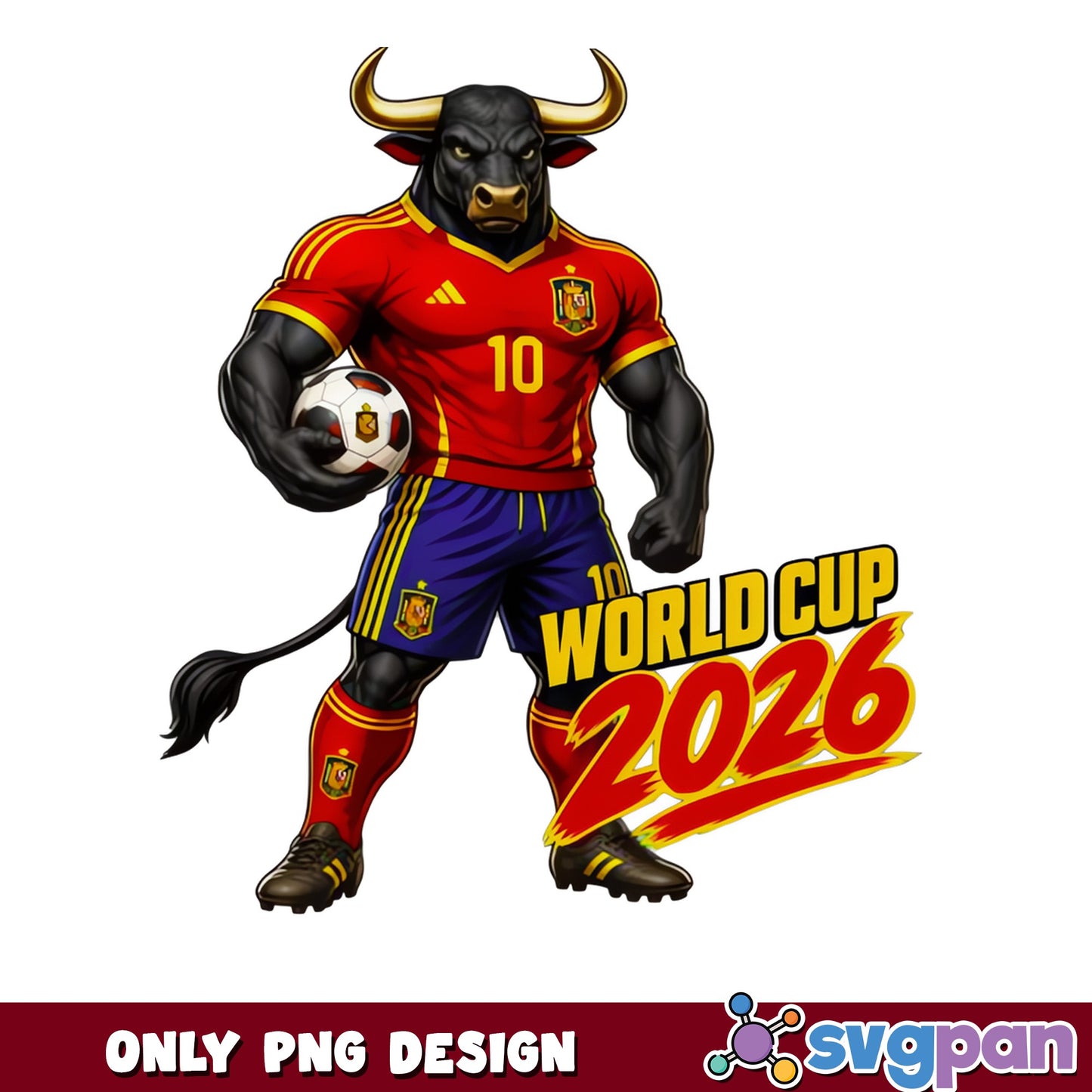 Spain Bull Soccer World Cup 2026 PNG, Football Mascot PNG, Soccer PNG