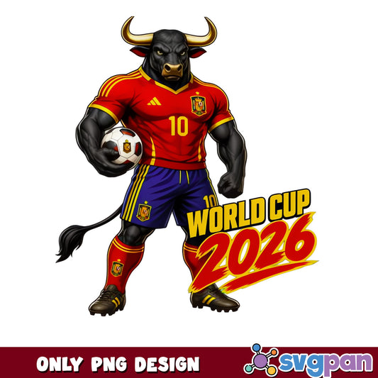 Spain Bull Soccer World Cup 2026 PNG, Football Mascot PNG, Soccer PNG