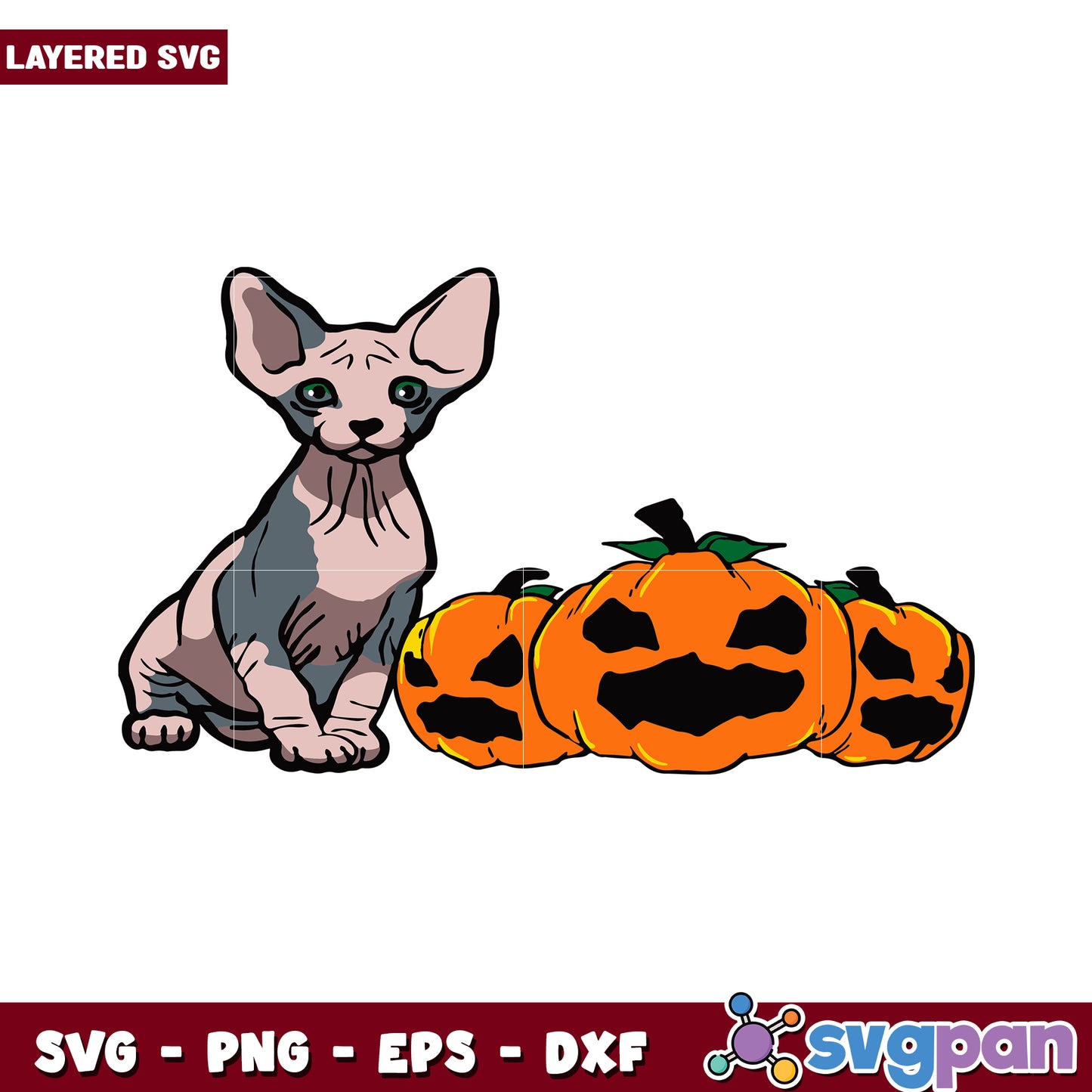 Sphynx Cat with Halloween Pumpkins SVG, Perfect for Seasonal Crafts