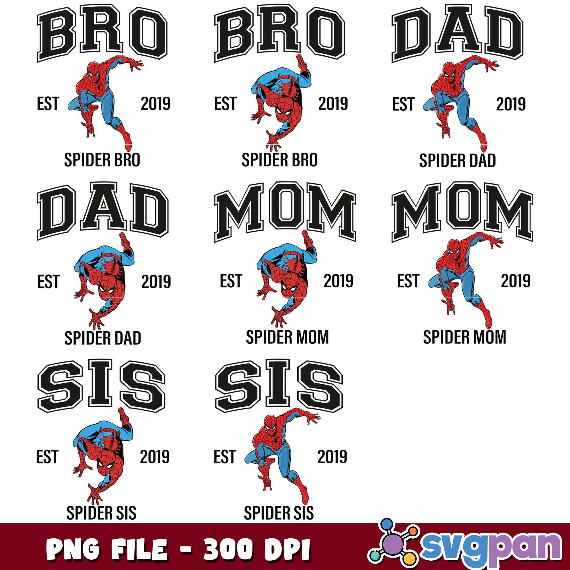 Spider Family PNG Bundle Mom, Dad, Bro, Sis