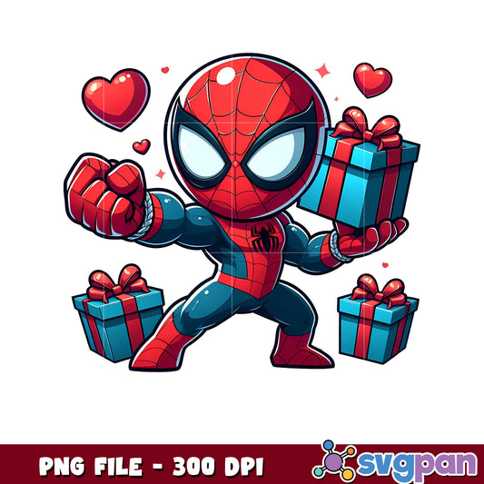 Spider Hero Cartoon Design with Gifts, Perfect for Kids