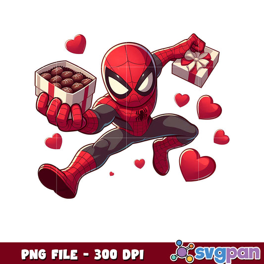 Spider Hero with Gifts and Hearts PNG, Cute Comic Style Art