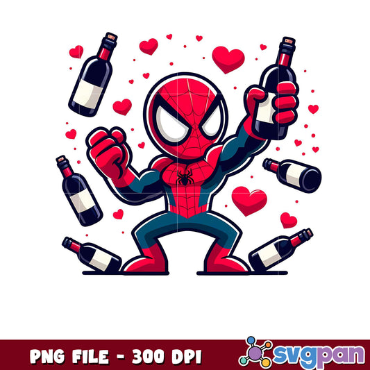 Spider Hero with Wine Bottles, Fun PNG Graphic Design