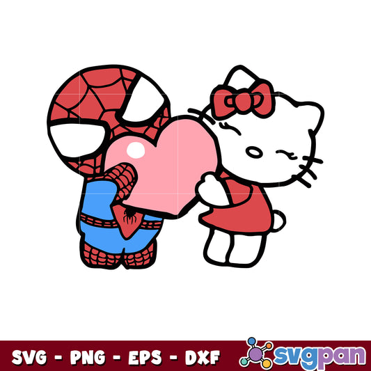 Spider and Kitty heart valentine svg, hello kitty valentines​ svg