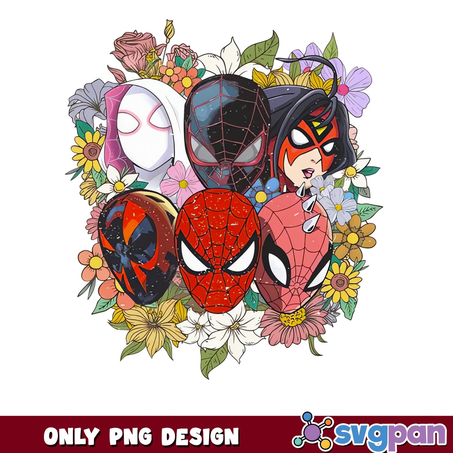 Spiderman Floral Bundle PNG, Marvel Superhero PNG, Spider-Verse PNG