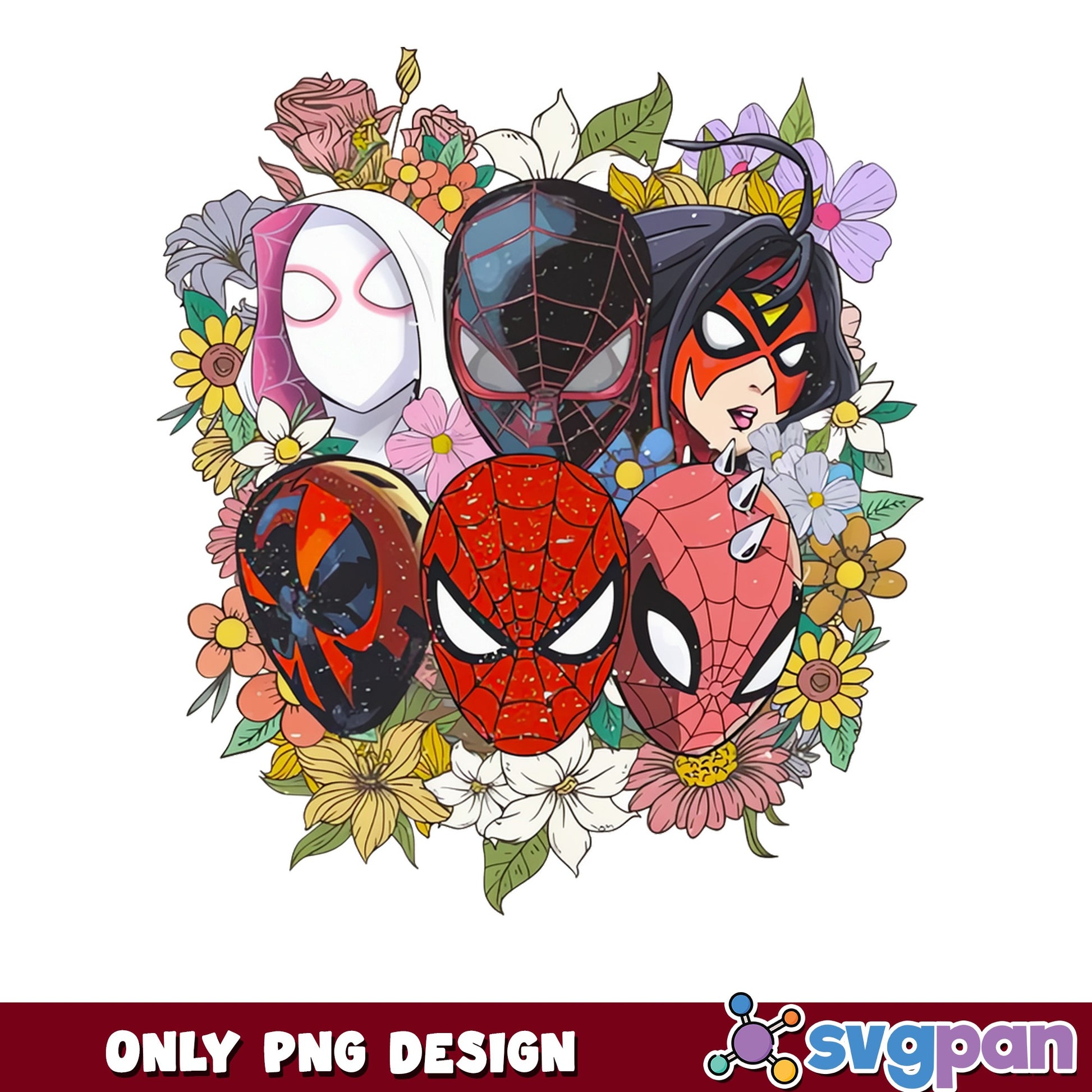 Spiderman Floral Bundle PNG, Marvel Superhero PNG, Spider-Verse PNG