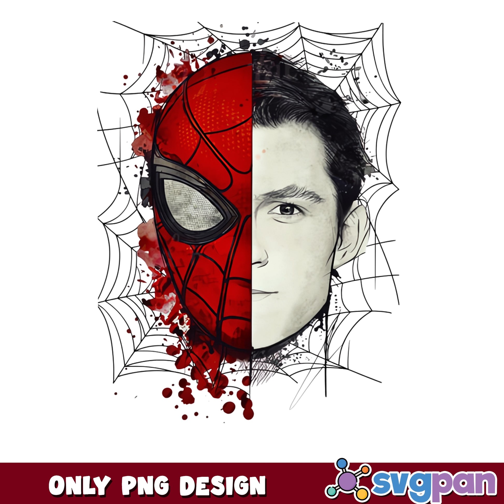 Spiderman Half Face Peter Parker PNG, Marvel PNG, Superhero PNG