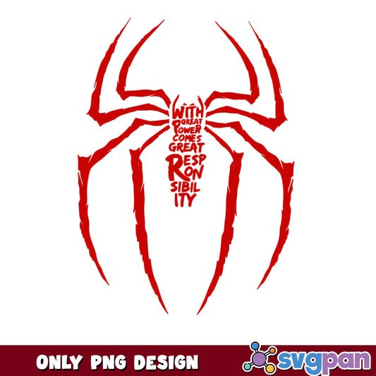 Spiderman Logo With Great Power Quote PNG, Marvel PNG, Superhero PNG