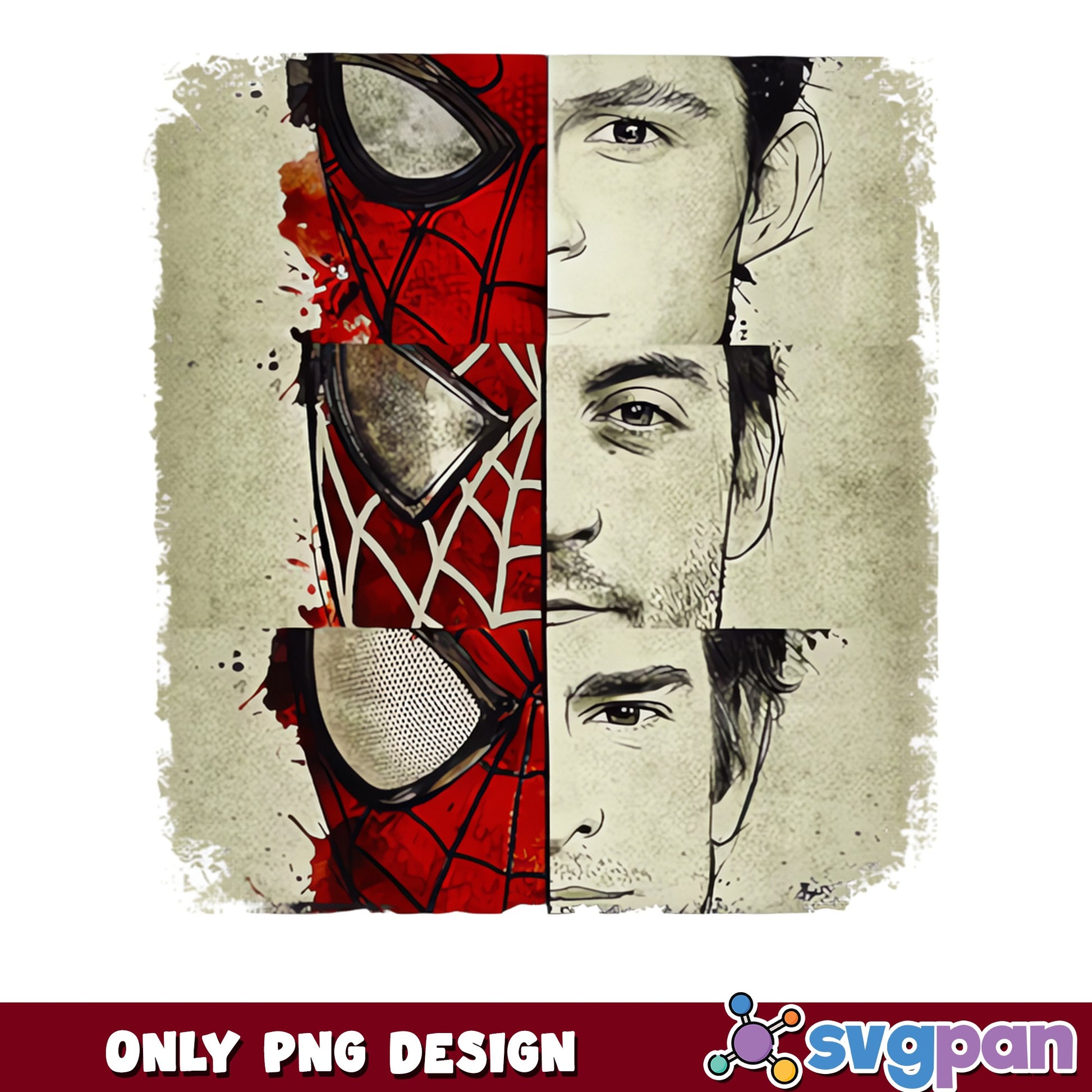 Spiderman Three Versions Split Face PNG, Marvel PNG, Superhero PNG