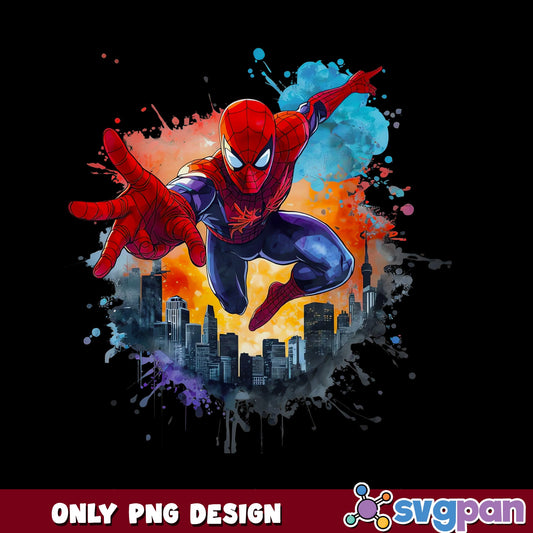 Spiderman Watercolor PNG, Marvel Superhero PNG, Spiderman City PNG