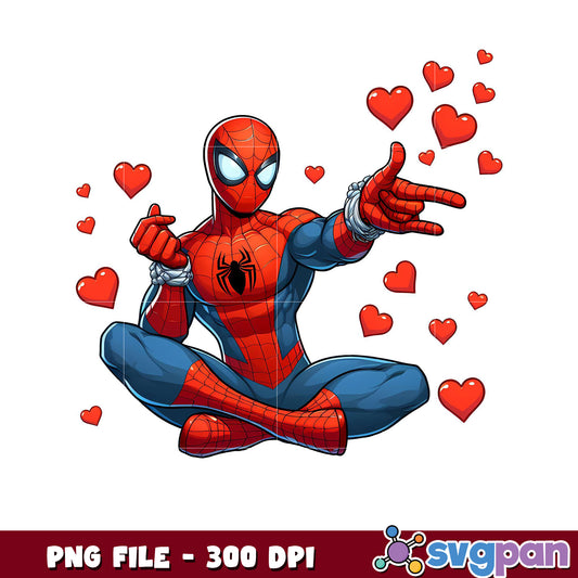 Spiderman character design with hearts, high quality PNG file