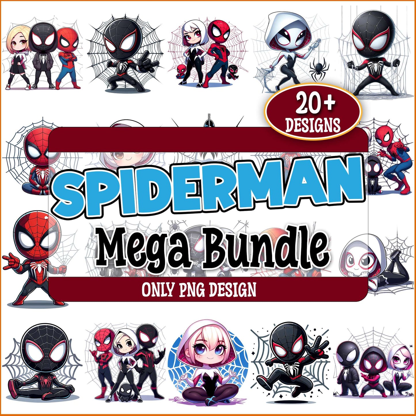 Spiderman chibi art png bundle