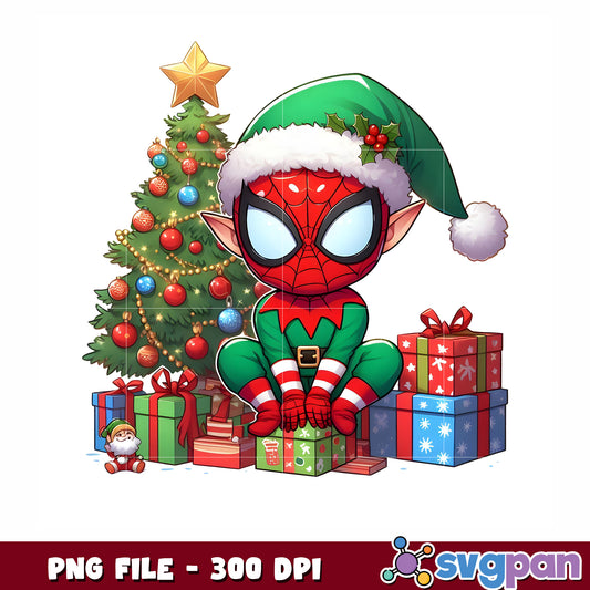 Spiderman chibi png, christmas characters png, spiderman christmas png
