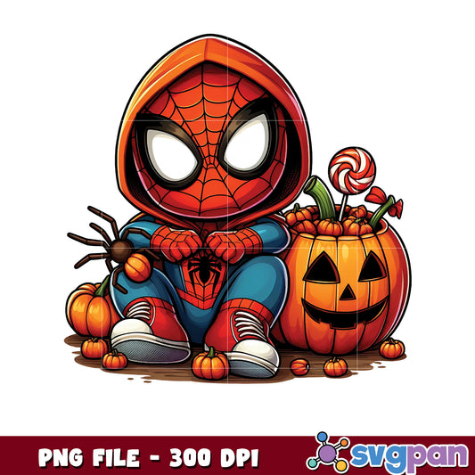Spiderman halloween chibi png, halloween art png, halloween avengers png