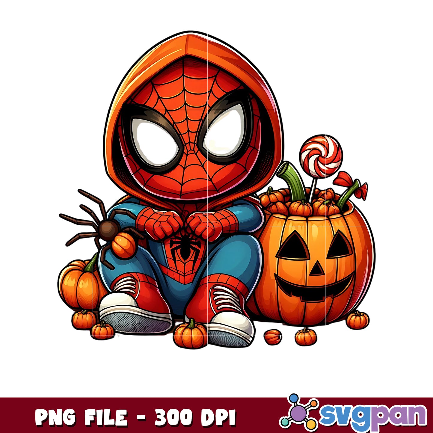 Spiderman halloween png, spooky season png, halloween pajamas png