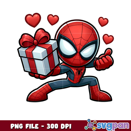Spiderman holding gift, cute character PNG design file