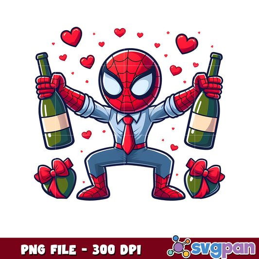 Spiderman in Suit with Champagne Bottles, Fun PNG Artwork