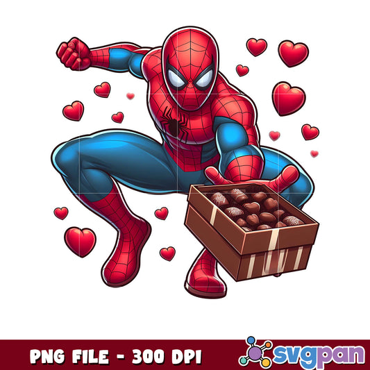 Spiderman with Heart Chocolates PNG File, Perfect for Gifts