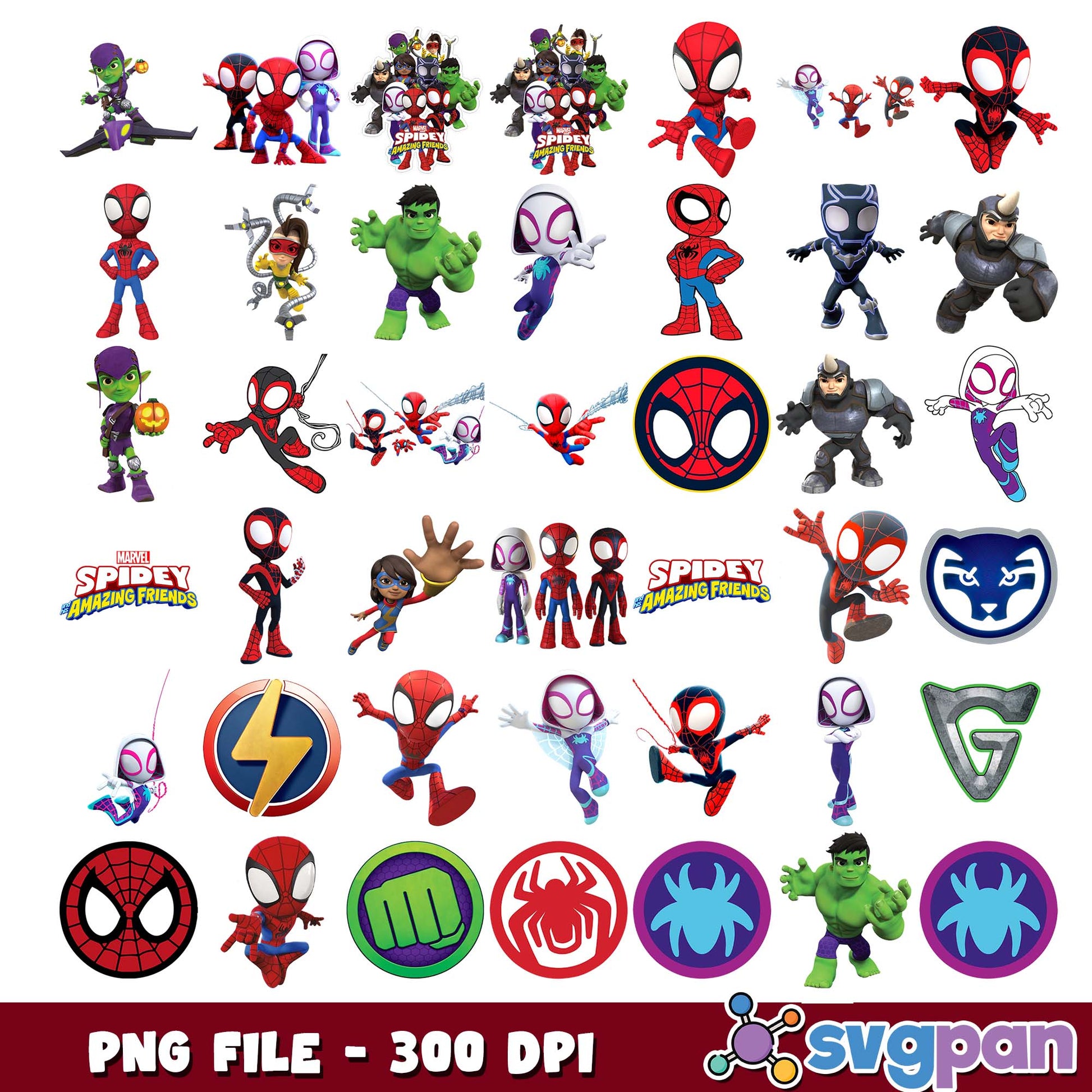Spidey amazing friends design png bundle