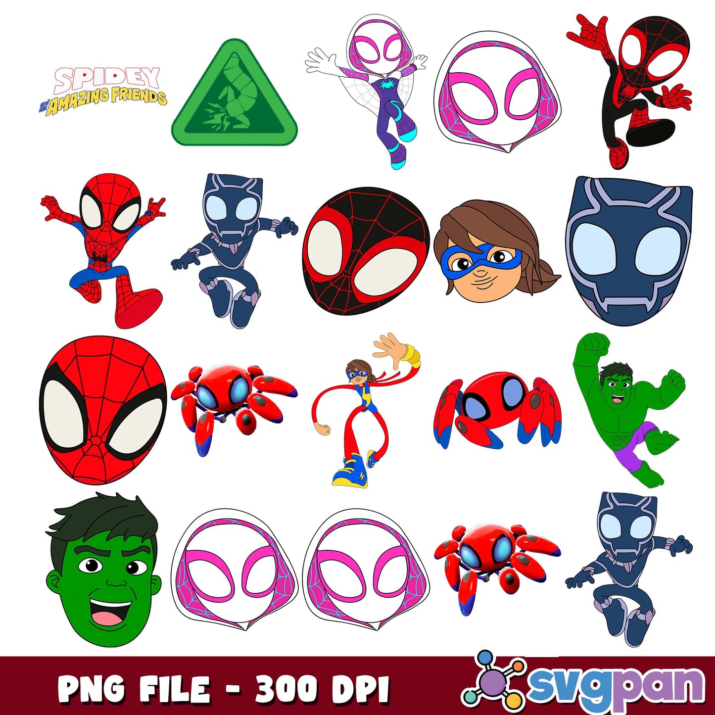 Spidey amazing friends design png bundle, spidey and friends png, spidey parker png