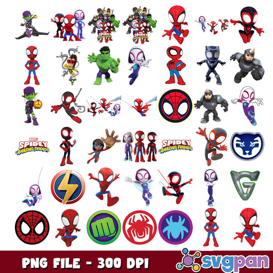 Spidey amazing friends designs png bundle