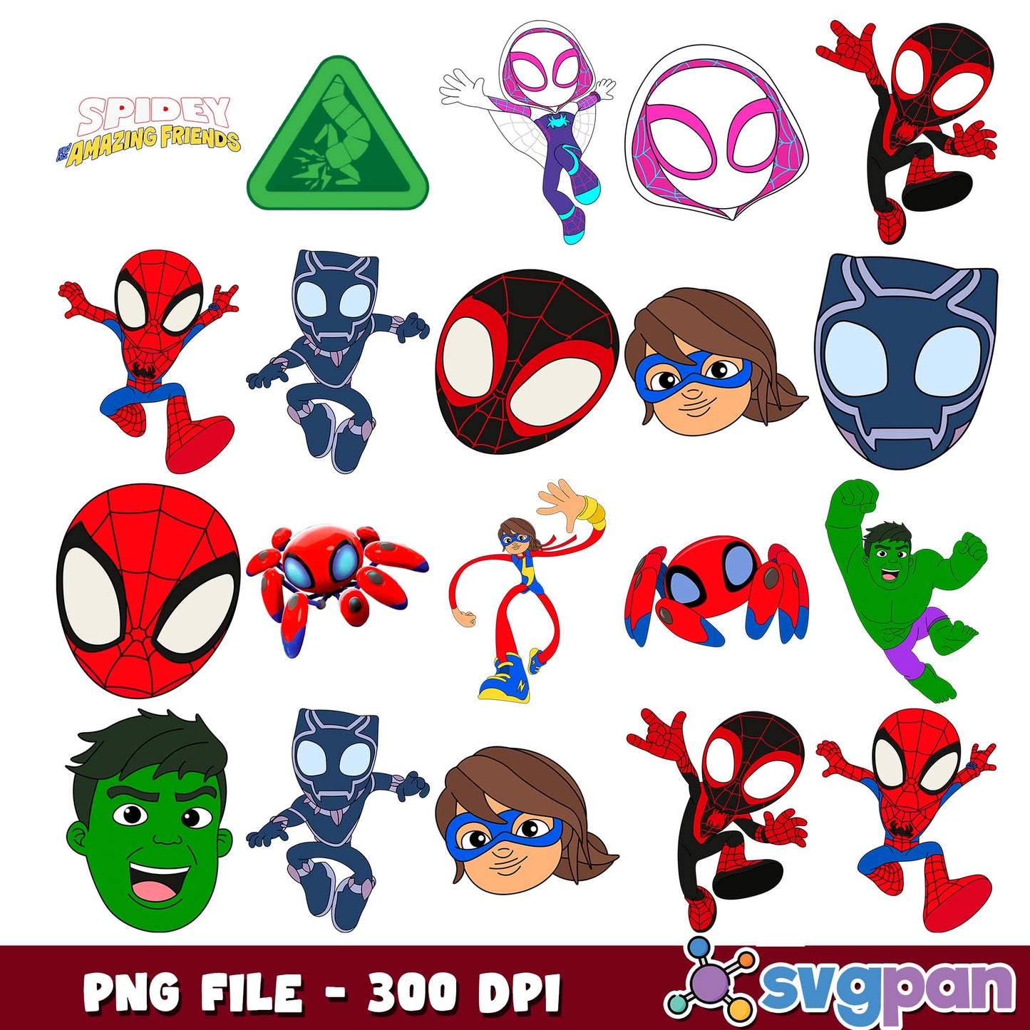 Spidey amazing friends designs png bundle, spidey and friends png, spidey parker png