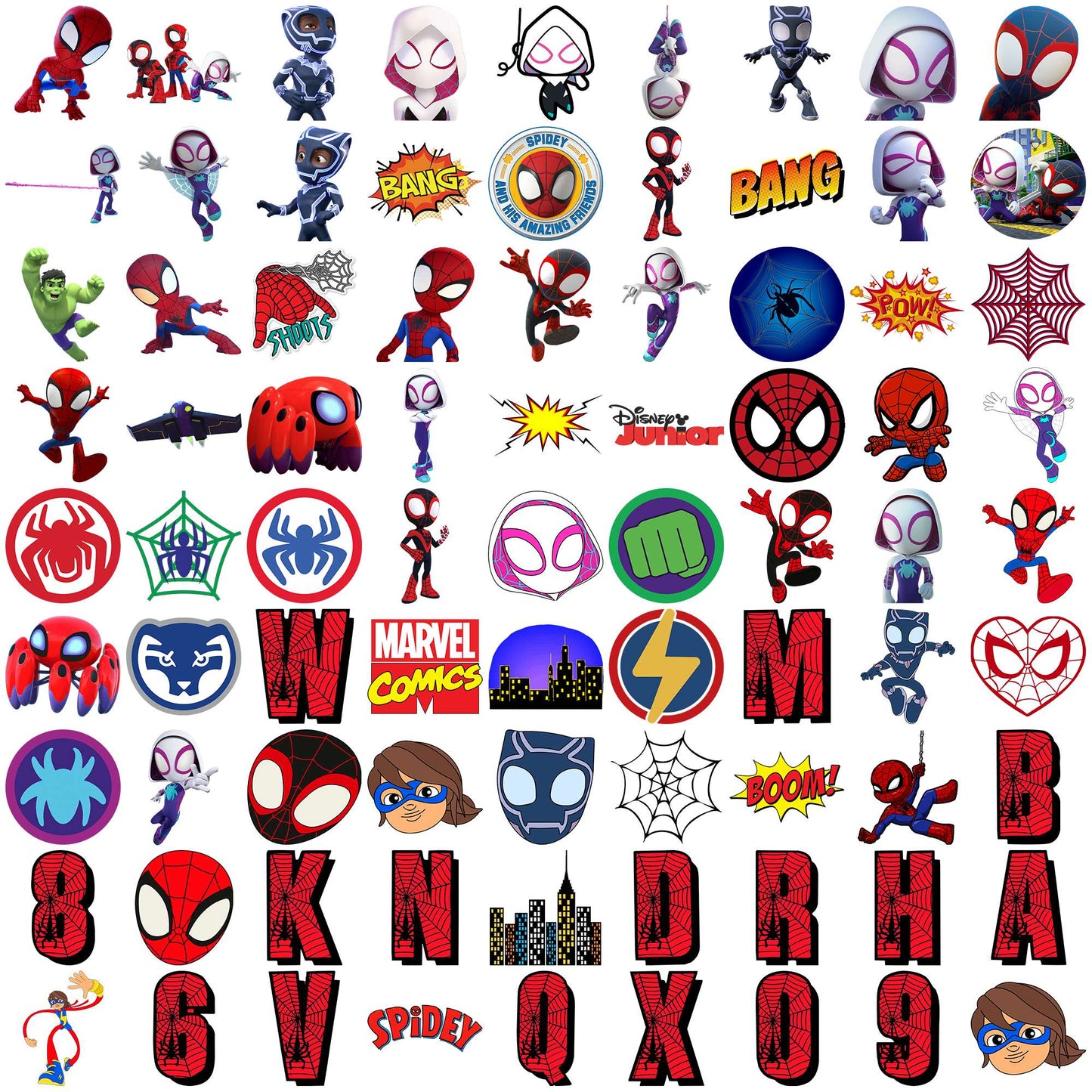 Spidey friends png bundle, spider man into the spider verse svg, spider man 2 svg